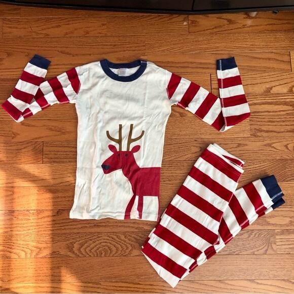 Hanna Andersson Other - HANNA ANDERSSON White Red Reindeer Striped Organic Cotton PJs Girl’s Size 14